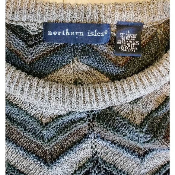 Vintage Northern Isles Sweater‎ Men's Large Geometric Hip Hop 90s Grandpa *Hole* - Picture 7 of 7